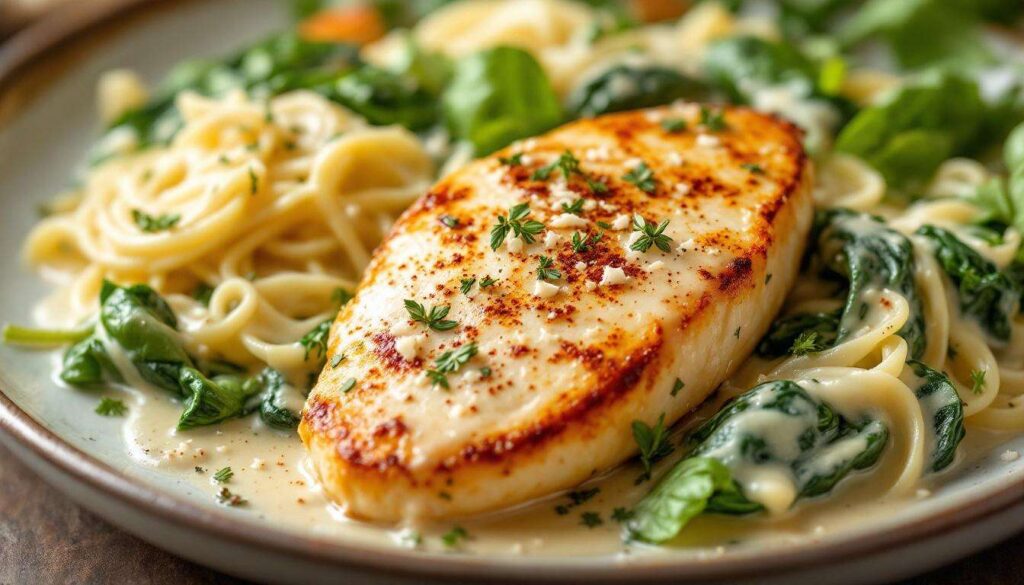 Kremowy kurczak z czosnkiem i szpinakiem gotowy w 20 minut