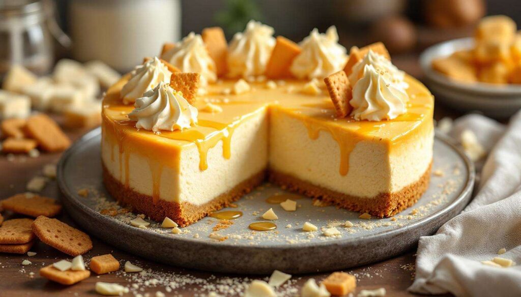 Biała czekolada, amaretto i ciastka lotus: złote połączenie do sernika