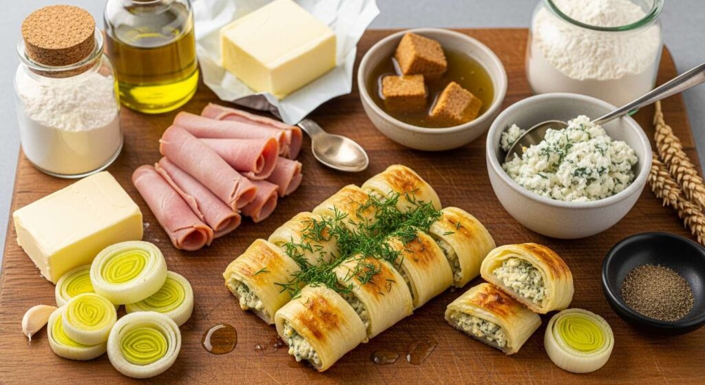 Roladki porowe z piekarnika z szynką i serkiem ziołowym