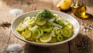 Surówka z pora z ogórkiem kiszonym. Dietetyczka: idealna do obiadu w marcu