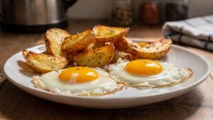 Jajka z ziemniakami smażę na wodzie zamiast tłuszczu. Badanie 2026: mniej kalorii, więcej sytości