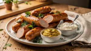 Biała kiełbasa pieczona zamiast gotowanej: szef kuchni z Poznania zdradza jeden trik