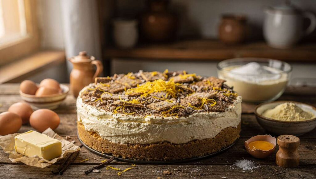 Na Mazurach wielkanocny sernik pieczony jest na spodzie z żytnich krakersów