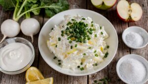 Wielkanocna sałatka z białą rzodkwią i jabłkiem. Na Dolnym Śląsku jedzona od pokoleń