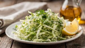 Surówka z młodej kapusty z koperkiem i olejem lnianym, która smakuje jak dzieciństwo